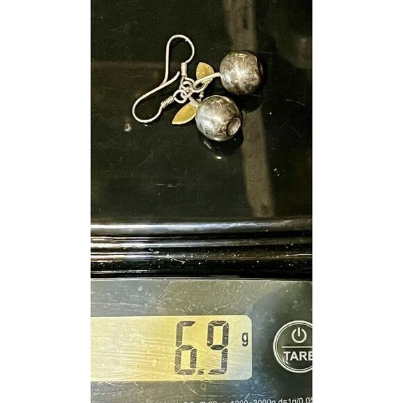 Vintage Earrings Mexico 925 Sterling Apples Drop Dangle Round Chunky 6.9 Grams - Picture 8 of 8